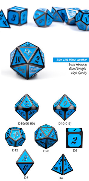 Metal & Enamel Dice Set (7) Sky & Gunmetal