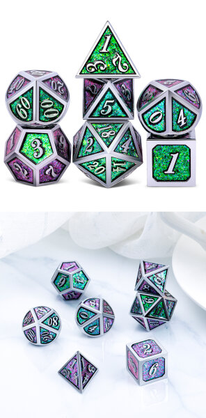 Metal & Enamel Dice Set (7) Cathedral Glass