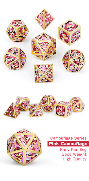 Metal & Enamel Dice Set (7) Pink Camouflage