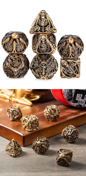 Hollow Dice Set (7) Skeleton Brass