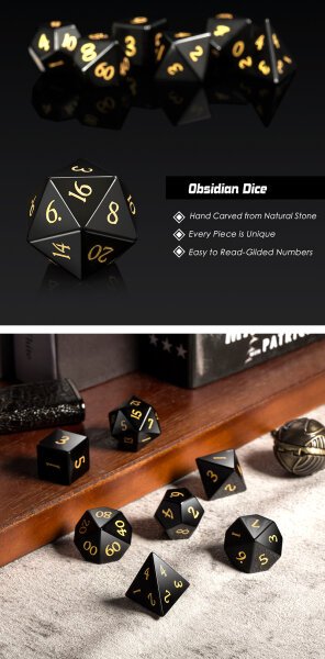 Gemstone Dice Set (7) Obsidian Natural