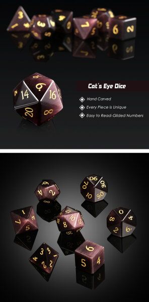 Gemstone Dice Set (7) Maroon Cats Eye Synthetic