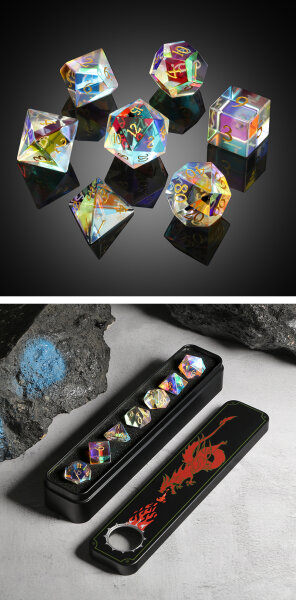 Glass Dice Set (7) Rainbow K9 Glass