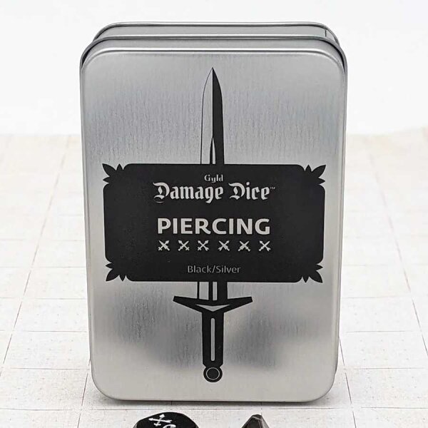 Dice Set Piercing Damage Metal Black/Silver (7)