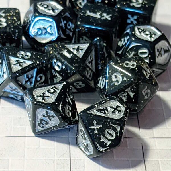 Dice Set Piercing Damage Acrylic Sparkle/Silver (14)