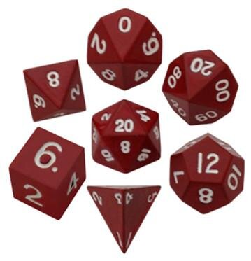 Metallic Dice Red Painted Metal Polyhedral Dice Set 16mm (7)