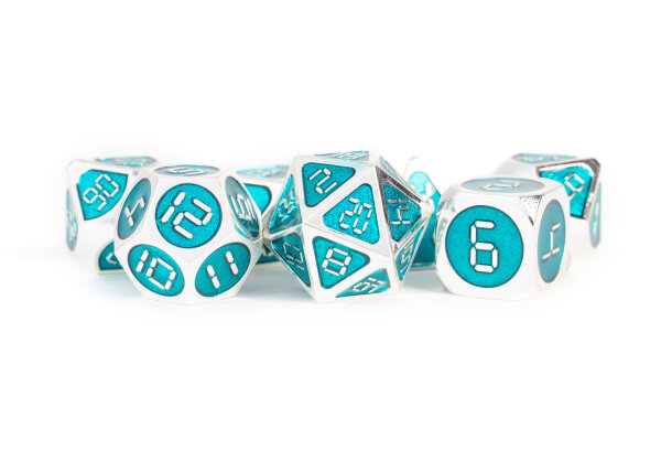 Digital Enamel Metal Dice Set 16mm Silver with Teal Enamel (7)