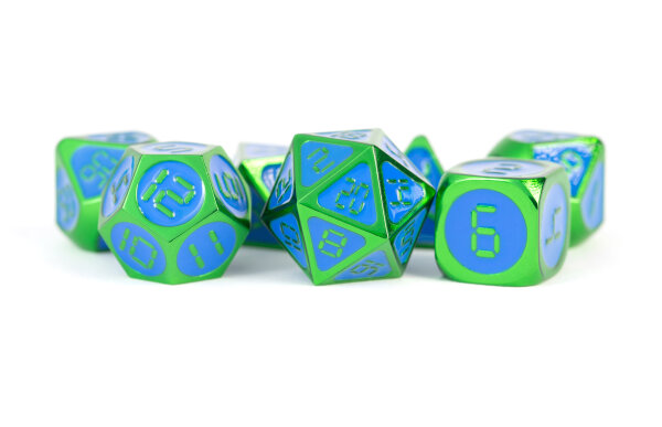 Digital Enamel Metal Dice Set 16mm Green with Blue Enamel (7)