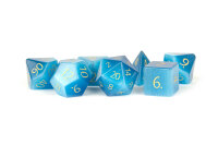 16mm Stone Poly Dice Set Engraved Cats Eye Aquamarine (7)