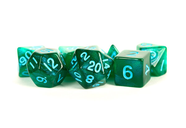 16mm Acrylic Poly Set Stardust Green w/ Blue Numbers (7)