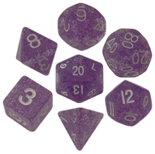 Resin Dice 16mm Ethereal Light Purple with White Numbers Dice Set (7)