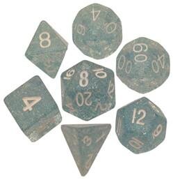 Resin Dice 16mm Ethereal Light Blue with White Numbers Dice Set (7)