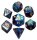 Mini Polyhedral Dice Set Dark Blue Light Blue with Gold Numbers (7)