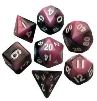 Mini Polyhedral Dice Set Pink Black with White Numbers (7)