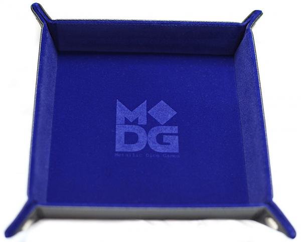 Velvet Folding Dice Tray 10x10 Blue with Leather Backing