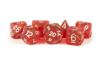 16mm Resin Icy Opal Dice Poly Set Red w/ Silver Numbers (7)