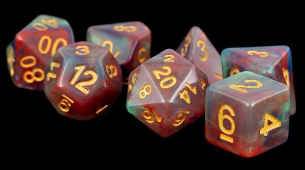 Resin Polyhedral Dice Set Red Pearl Swirl (7)