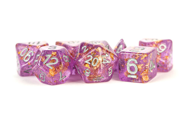 16mm Resin Polyhedral Dice Set Purple with Gold Foil (7)