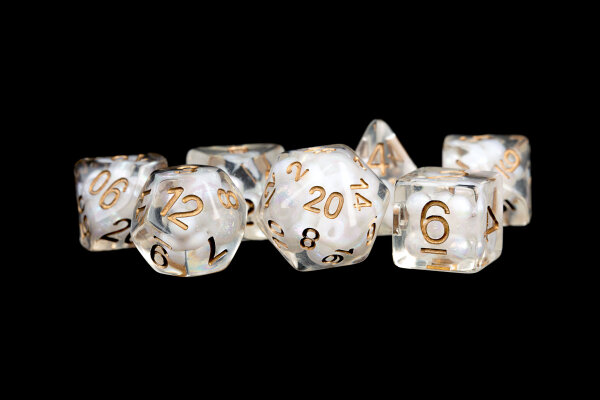 16mm Resin Poly Dice Set Pearl with Copper Numbers (7)