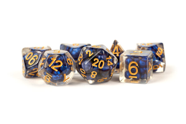 16mm Resin Pearl Dice Poly Set Royal Blue with Gold Numbers (7)