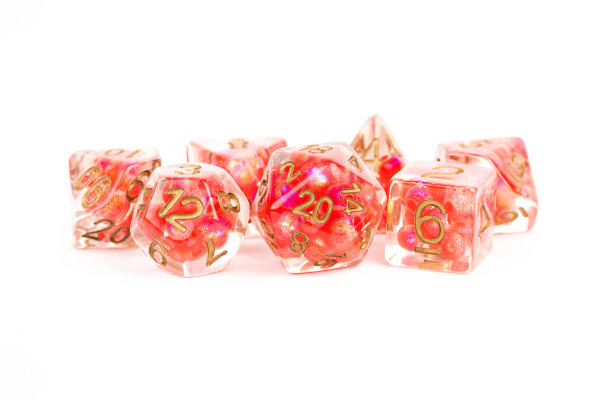 16mm Resin Poly Dice Set Pearl Red with Copper Numbers (7)