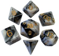 16mm Acrylic Poly Dice Set Marble with Gold Numbers (7)