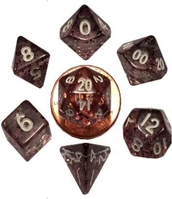 Mini Polyhedral Dice Set Ethereal Black with White Numbers (7)