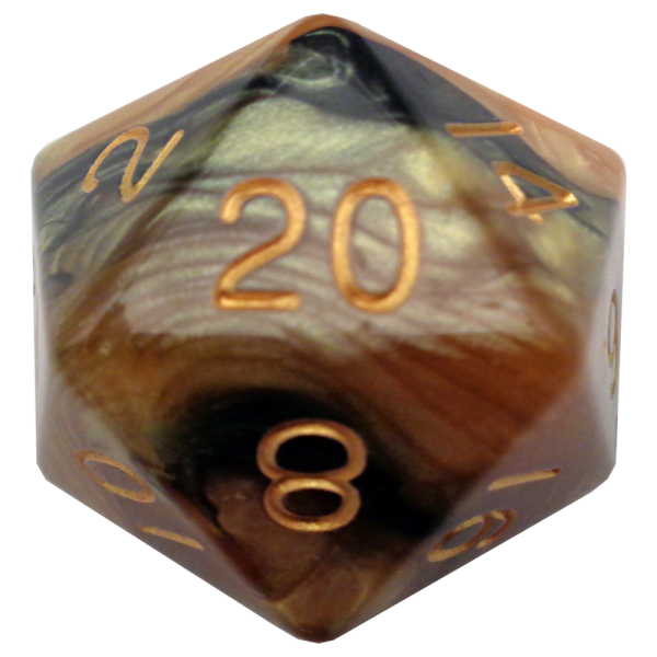 35mm Mega Acrylic D20 Combo Attack Black/Yellow with Gold Numbers