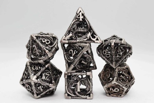 Silver Dragon Hollow Metal RPG Dice Set (7)