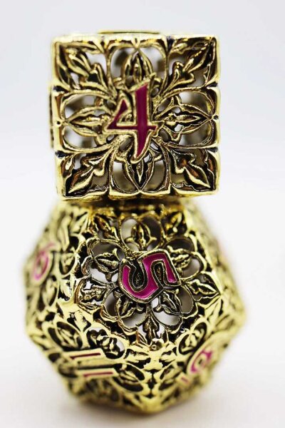 Fleur de Lis Gilded Magenta Hollow Metal RPG Dice Set (7)
