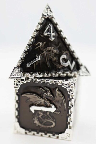 Void Dragon with Silver Metal RPG Dice Set (7)