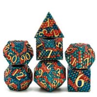 Blue-Fire Dragon Scale Metal RPG Dice Set (7)