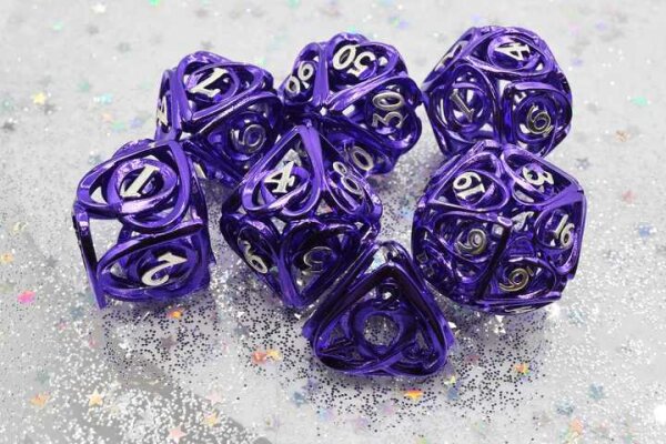 Purple Hollow Hearts Metal RPG Dice Set (7)