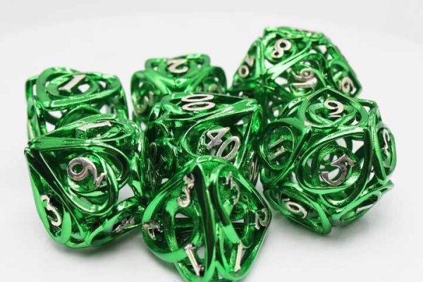Green Hollow Hearts Metal RPG Dice Set (7)