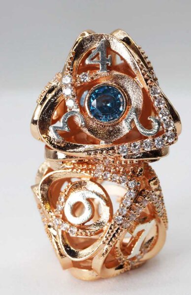 Copper Jeweled Hollow Hearts Metal RPG Dice Set (7)