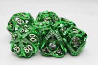 Green Jeweled Hollow Hearts Metal RPG Dice Set (7)