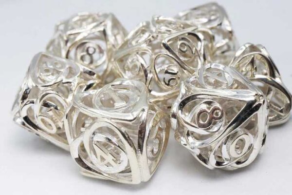 Silver Hearts Premium Metal RPG Dice Set (7)