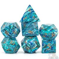 Textured Turquoise Shades of Blue Engraved RPG Dice Set (7)
