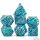 Textured Turquoise Shades of Blue Engraved RPG Dice Set (7)