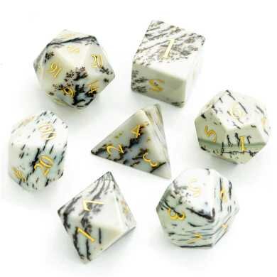 Jasper Gemstone Engraved with Gold RPG Dice Set (7)