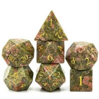 Unakite Gemstone Engraved with Gold RPG Dice Set (7)
