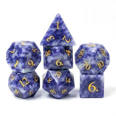 Blue Dot Gemstone Engraved with Gold RPG Dice Set (7)