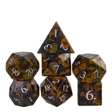 Camouflage Gemstone Engraved with Silver RPG Dice Set (7)