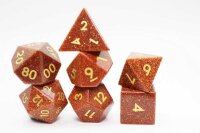 Red Goldstone Gemstone Engraved with Gold RPG Dice Set (7)
