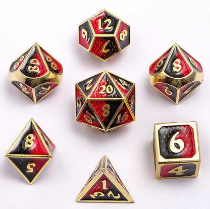 Mini Behemoth Metal RPG Dice Set Gold w/Ruby & Black (7)