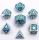 Mini Behemoth Metal RPG Dice Set Silver w/Blue & Green (7)
