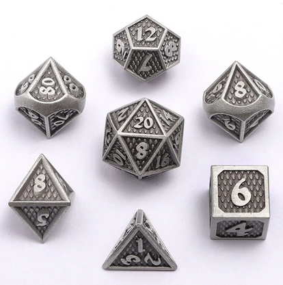 Mini Behemoth Metal RPG Dice Set Ancient Silver (7)