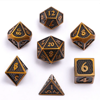 Mini Behemoth Metal RPG Dice Set Ancient Gold (7)