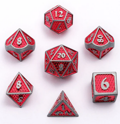 Mini Behemoth Metal Dice Set-Brushed Red (7)