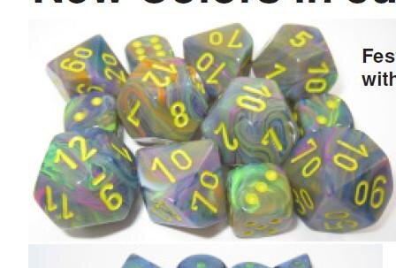 Chessex Dice Sets Menagerie 8 Festive Rio/Yellow Poly d10 Set (10)